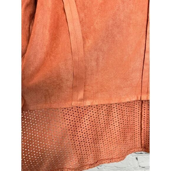 CHICO'S perforated faux suede orange peach open front draped jacket 1 (M) NWOT - Picture 8 of 9